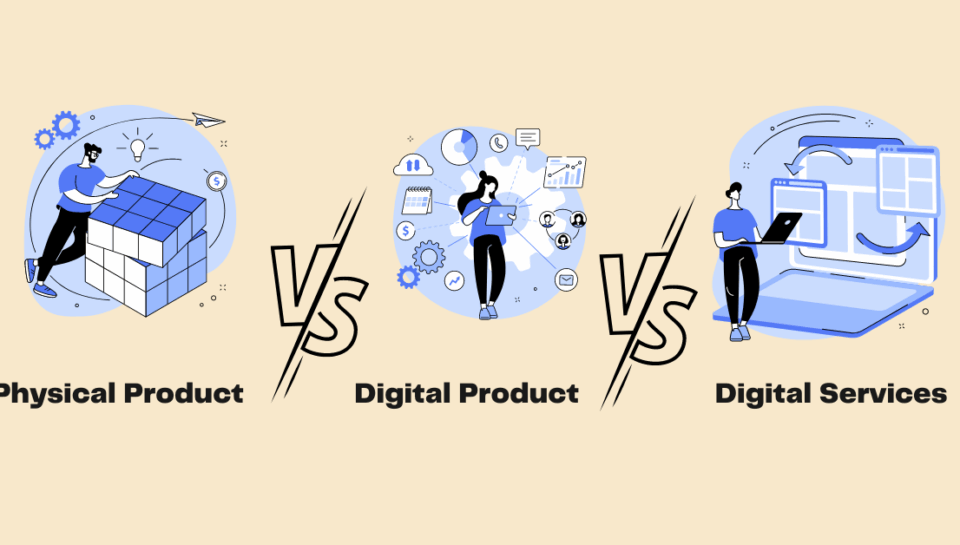 difference between digital product, digital services and physical product.